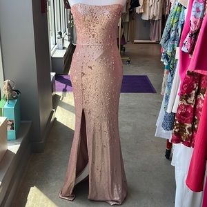 Dress the Population Ellen Strapless Blush Sequin Evening Dress
